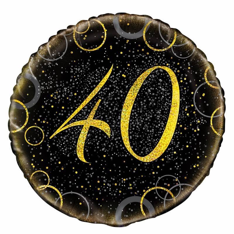 Glitz Black & Gold 40th Birthday "40" Foil Balloon 45cm (18") 55835 - Party Owls