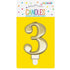 Metallic Gold Numeral Candle "3" With Holder - Party Owls