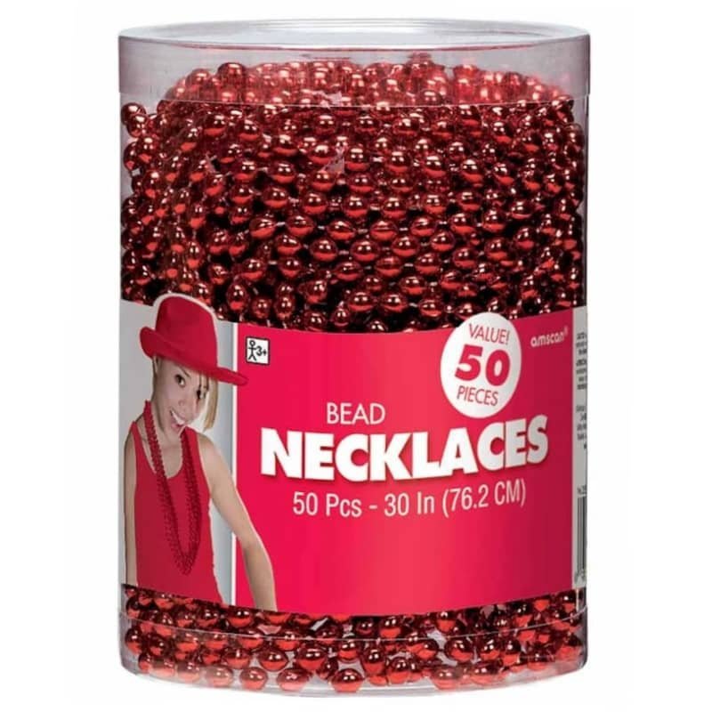 Red Bead Necklaces (Bulk Pack Of 50) - Party Owls