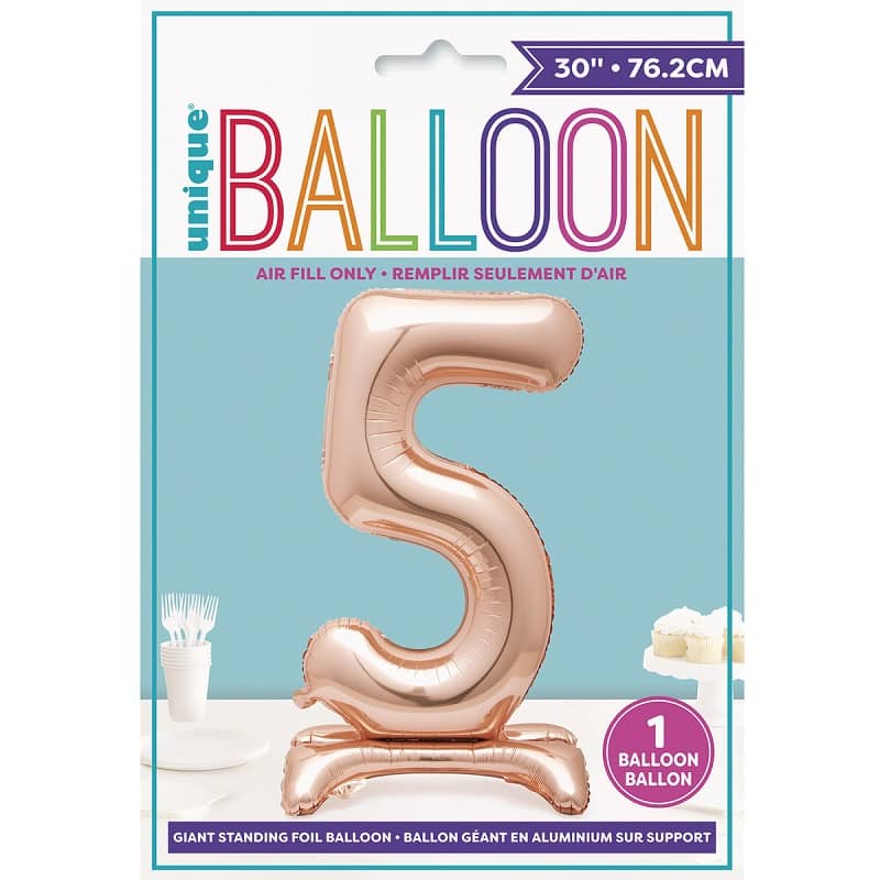 Rose Gold "5" Giant Standing Numeral Foil Balloon 76cm (30") Air Filled Only - Party Owls