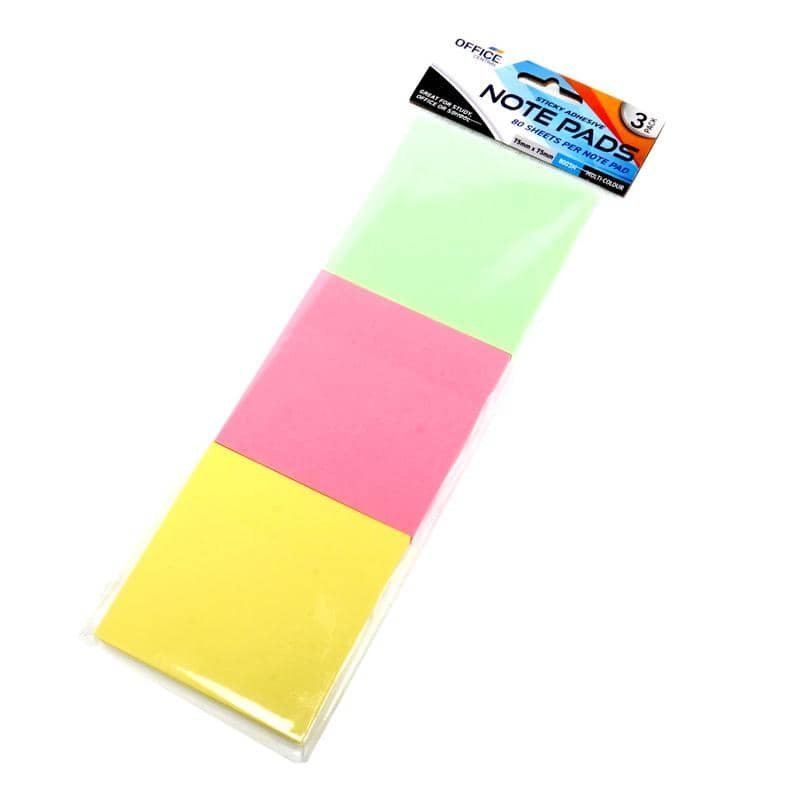 Sticky Notes 75mm 3pk (240 Sheets) Green Pink Yellow Colours Pads 189649 - Party Owls